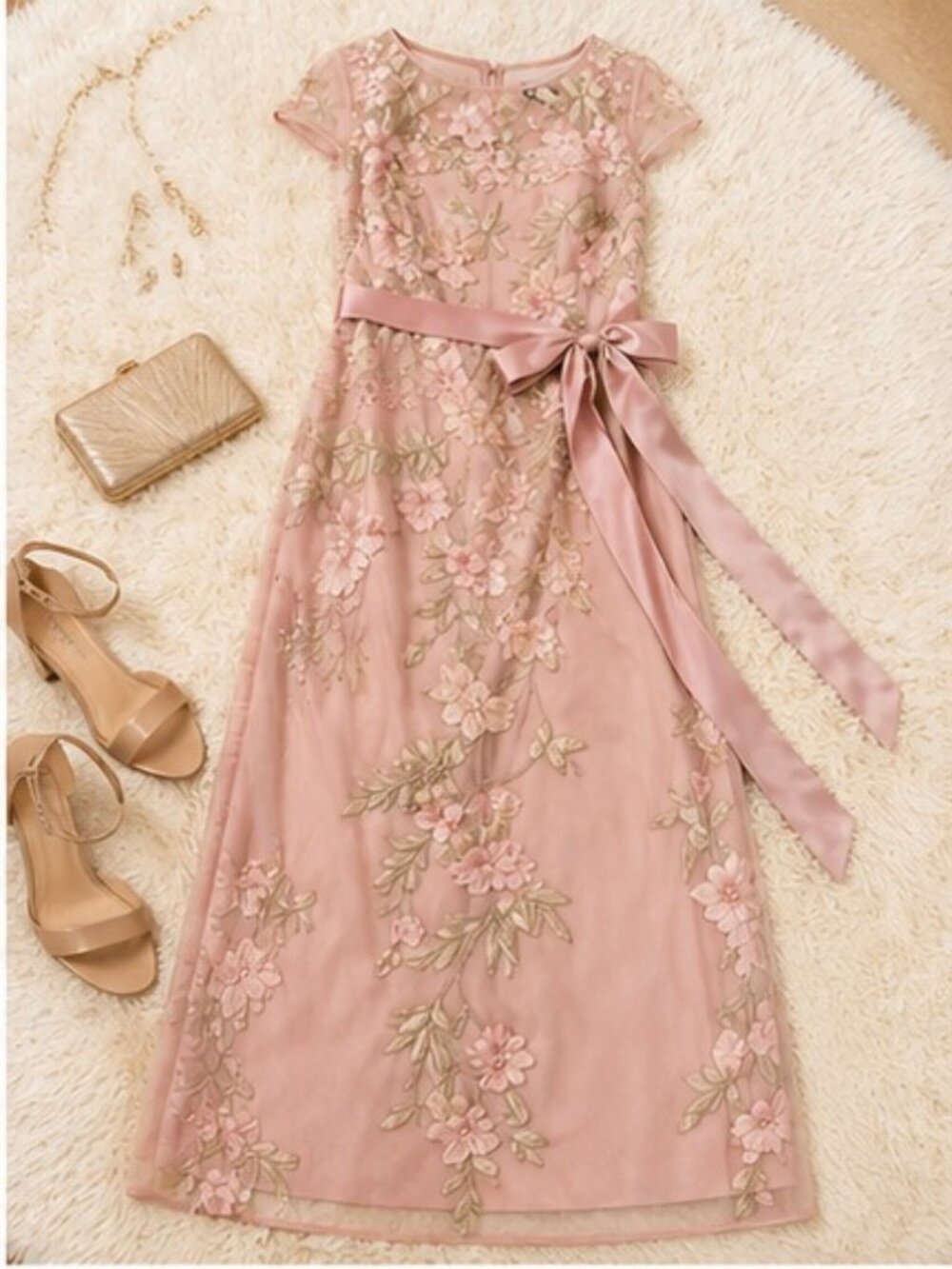 ADRIANNA PAPELL Blush Floral Embroidered Column Gown Size 10 NWT Formal Luxury - Picture 3 of 6